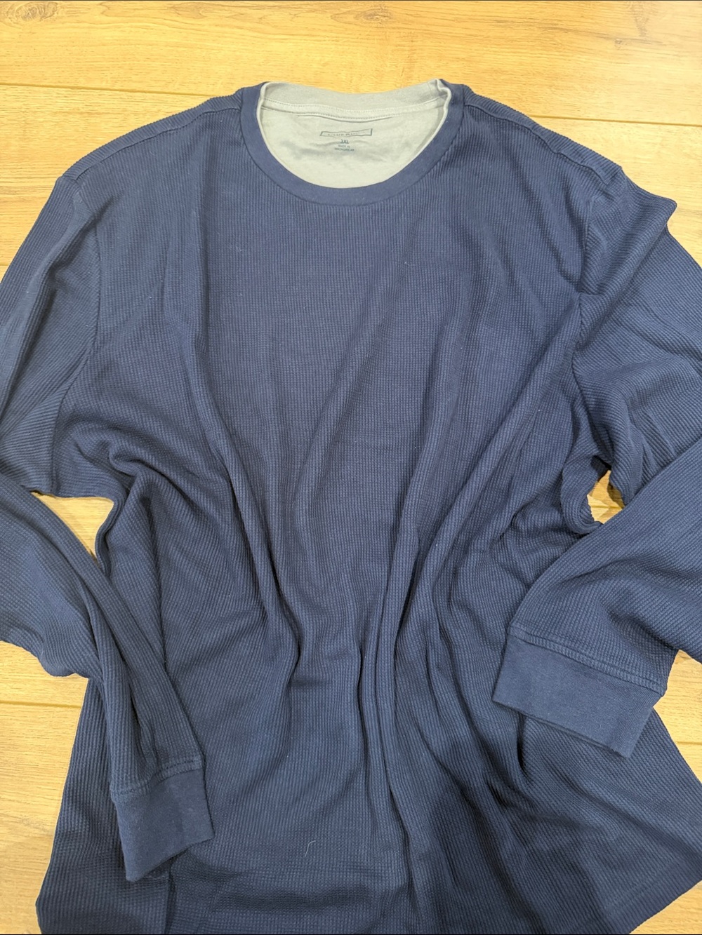 Club Room Long Sleeve Thermal Tee Navy with Light Gray Collar